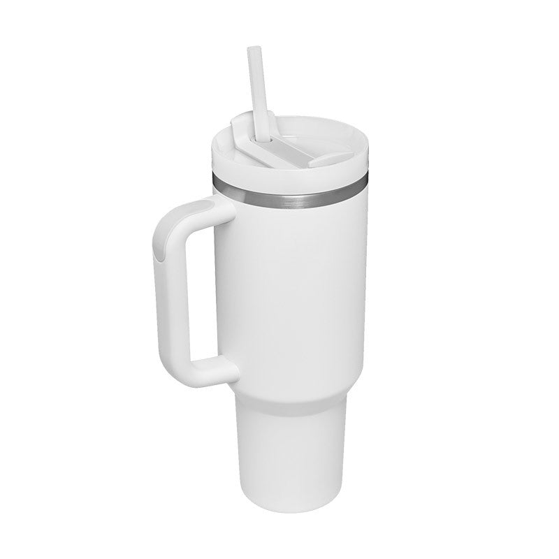 Weihnachts-Thermobecher, 1113 ml, Stroh, Kaffee-Isolierbecher mit Griff, tragbare Auto-Edelstahl-Wasserflasche, großes Fassungsvermögen, Reise-Thermobecher, BPA-frei