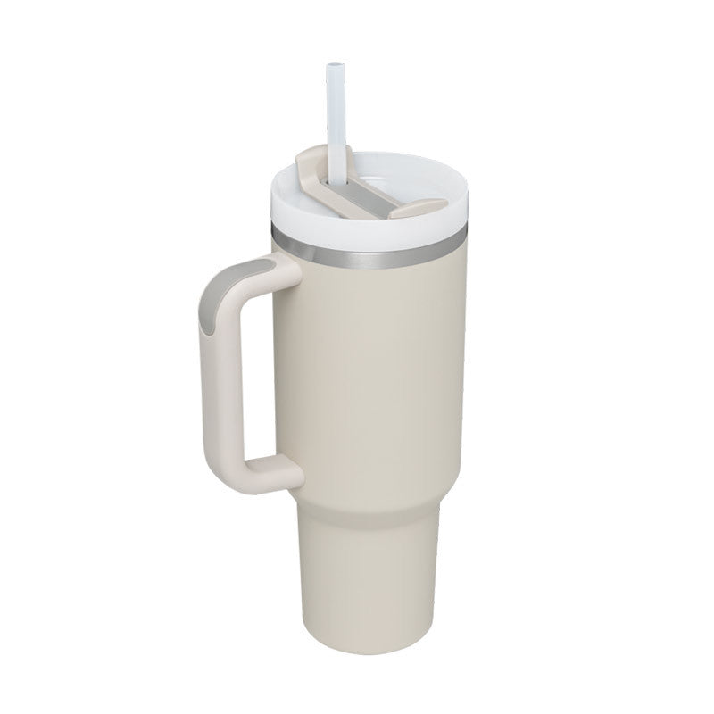 Weihnachts-Thermobecher, 1113 ml, Stroh, Kaffee-Isolierbecher mit Griff, tragbare Auto-Edelstahl-Wasserflasche, großes Fassungsvermögen, Reise-Thermobecher, BPA-frei