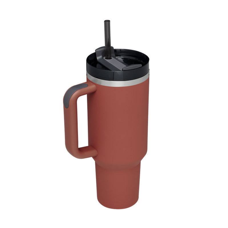 Weihnachts-Thermobecher, 1113 ml, Stroh, Kaffee-Isolierbecher mit Griff, tragbare Auto-Edelstahl-Wasserflasche, großes Fassungsvermögen, Reise-Thermobecher, BPA-frei