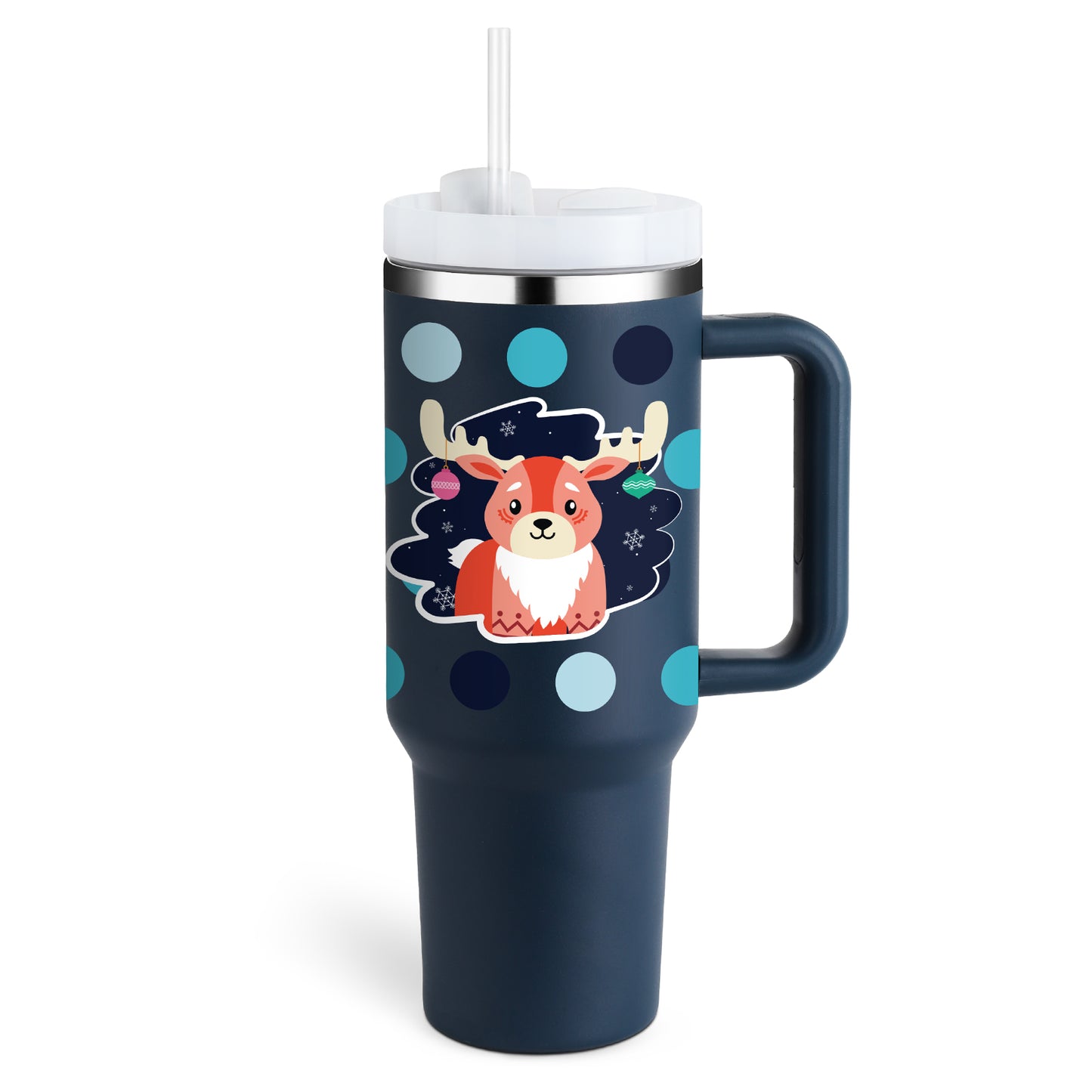 Weihnachts-Thermobecher, 1113 ml, Stroh, Kaffee-Isolierbecher mit Griff, tragbare Auto-Edelstahl-Wasserflasche, großes Fassungsvermögen, Reise-Thermobecher, BPA-frei