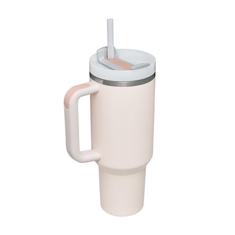 Weihnachts-Thermobecher, 1113 ml, Stroh, Kaffee-Isolierbecher mit Griff, tragbare Auto-Edelstahl-Wasserflasche, großes Fassungsvermögen, Reise-Thermobecher, BPA-frei