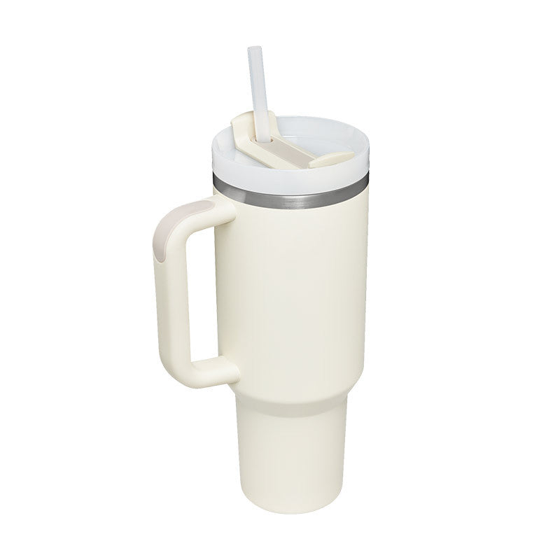 Weihnachts-Thermobecher, 1113 ml, Stroh, Kaffee-Isolierbecher mit Griff, tragbare Auto-Edelstahl-Wasserflasche, großes Fassungsvermögen, Reise-Thermobecher, BPA-frei