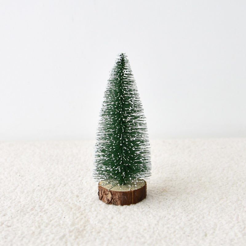 Mini-Weihnachtsbaum mit Tannennadeln, beflockter Weihnachtsbaum mit Tischplatte aus weißem Zedernholz, kleine Weihnachtsbaum-Tischdekoration