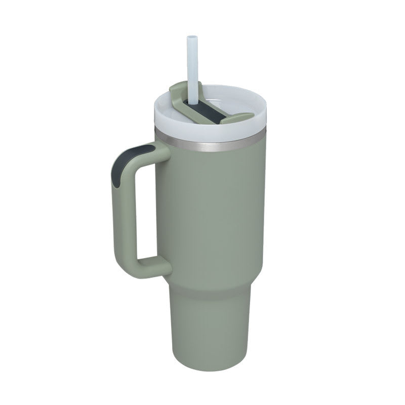 Weihnachts-Thermobecher, 1113 ml, Stroh, Kaffee-Isolierbecher mit Griff, tragbare Auto-Edelstahl-Wasserflasche, großes Fassungsvermögen, Reise-Thermobecher, BPA-frei