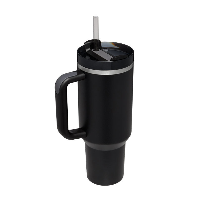 Weihnachts-Thermobecher, 1113 ml, Stroh, Kaffee-Isolierbecher mit Griff, tragbare Auto-Edelstahl-Wasserflasche, großes Fassungsvermögen, Reise-Thermobecher, BPA-frei